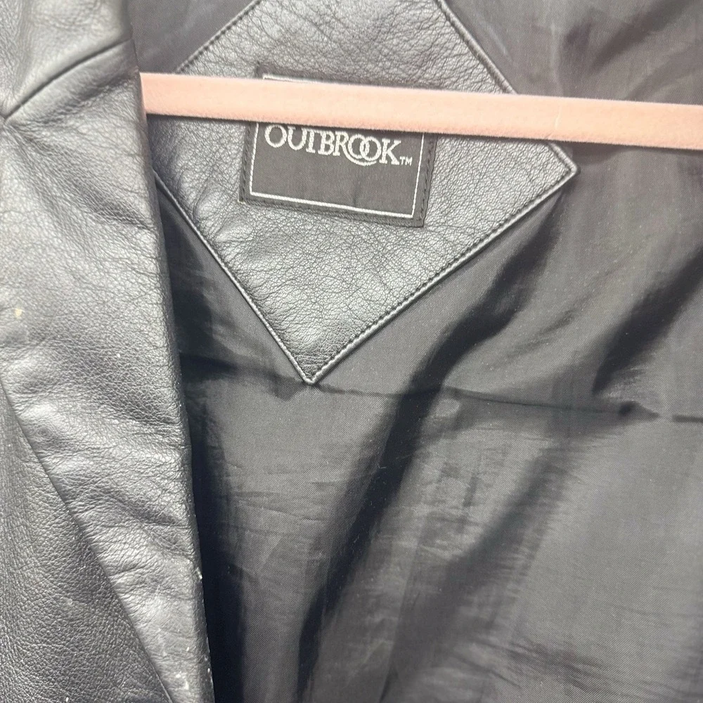Vintage Outbrook Black Leather Coat 4 Button Blazer Jacket Size Large  90s Y2K